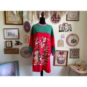 80's vintage Starlit Night's quilted patchwork holiday graphic sleep dress